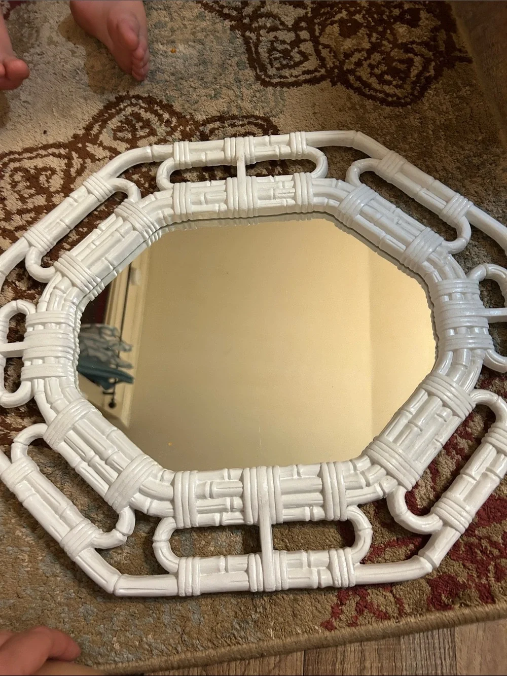 Vintage Home Interiors White Octagonal Rattan Wall Mirror